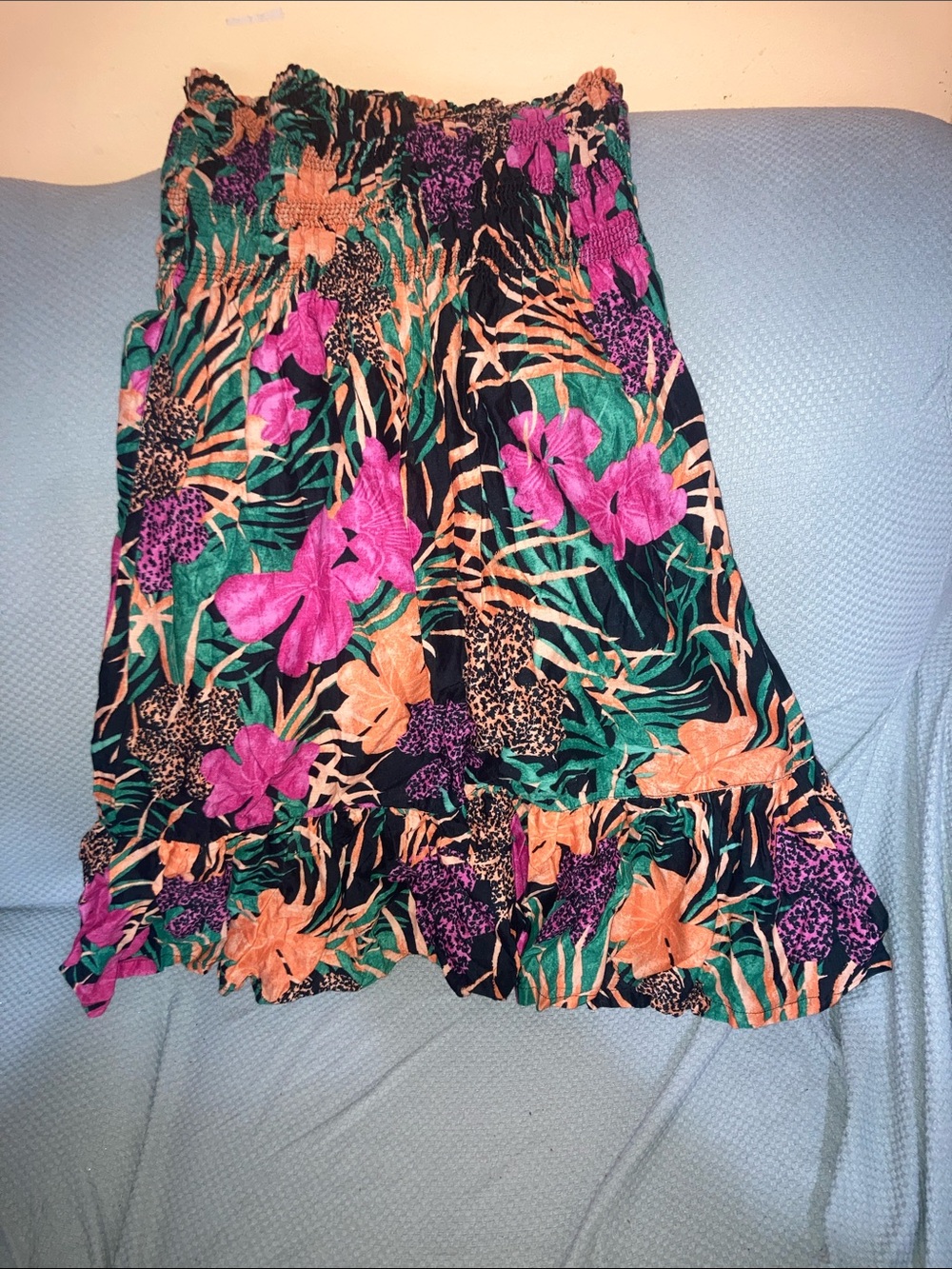 Moda International Black Skirt with Pink & Green Floral Print